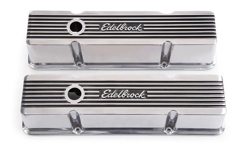 Edelbrock 4263, Paquete de 2 Kit de Cubierta de Válvula de Aluminio Pulido Elite Ii Series Sbc Tal Foto 3 de 4
