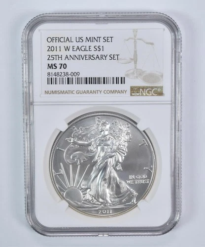 2011-W American Silver Eagle 25th Anniversary Set MS70 NGC Brown Label *7122