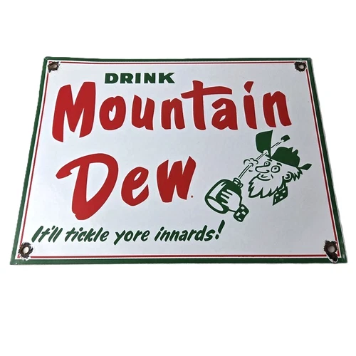 Vintage Mountain Dew Sign - Yahooo Hill Billy Soda Gas Station Porcelain Sign