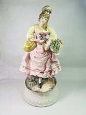 Vintage Capodimonte Italian Porcelain Farm Girl With Basket Figurine Lamp Base