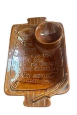 Vintage Calif USA S7 Pottery Serving Platter w/Attached Bowl Blue Cheese Spread