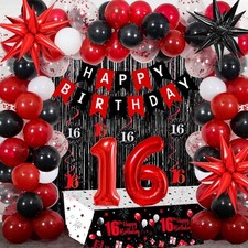 16th Birthday Decorations for Boys Girls 16th Red Black