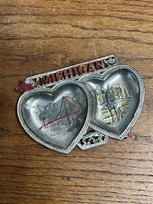 Vintage 1940s Michigan Souvenir Ashray Hearts Diecut Mackinaw Bridge Deer