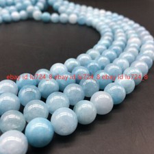 6/8/10/12MM Genuine Natural Aquamarine Round Gemstone Loose Beads 15" Strand AAA