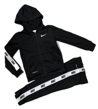 Nike NWT Boys Size 4T Track Suit Hoodie Jacket Jogger Black White Stripe Logo