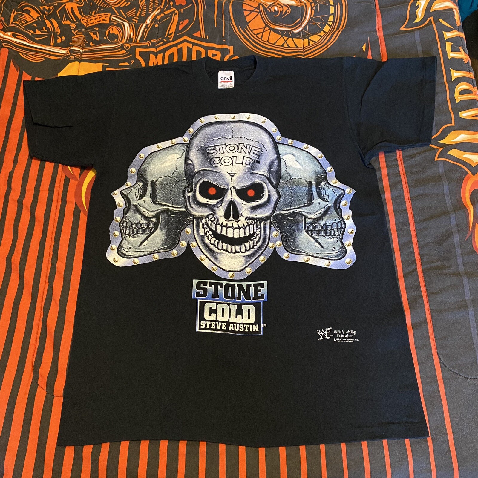 Vintage WWF Stone Cold Steve Austin Triple Skull Wrestling T Shirt Sz Large RARE