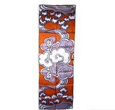 Vtg Scarf Orange White Beige Asian Floral Acetate Made in Japan - 14.5" x 44"