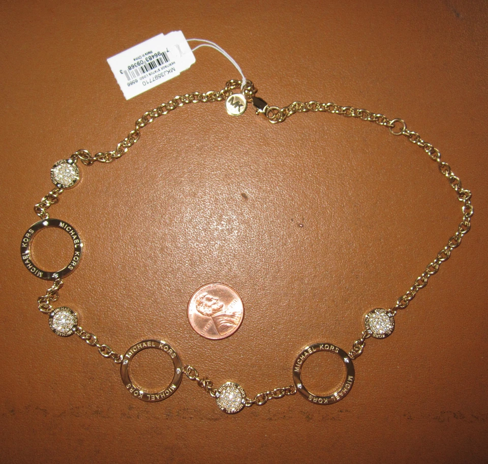 Collar Michael Kors Brillo Papelario Pavé Círculos Tono Dorado Nuevo $135 Foto 2 de 4