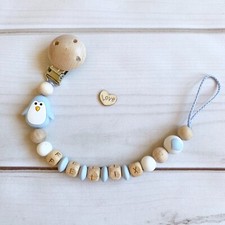 Nuckelkette Bow Pacifier Chain with Celestial Name White Wood Silicone