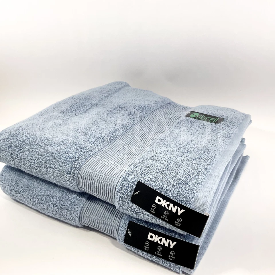DKNY 100% Cotton 2Pc 30 In x 58 In Towels 2Pc Bath Blue New - Image 3 of 4