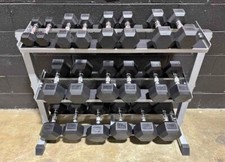 Rubber Coated Hex Dumbbell Weight Set and Storage Rack 10-40lb Pairs With Rack