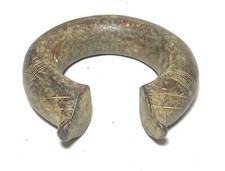 1800's Antique African Niger Baoul&eacute; Dogon Bronze Manilla Currency Bracelet Cuff: