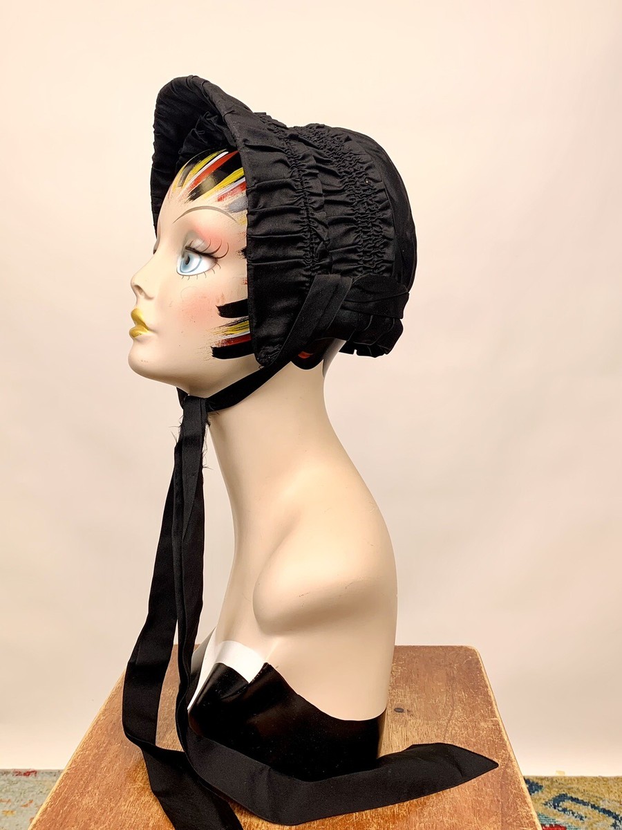 Antique Victorian Mourning Bonnet / Cap (Black Silk & Mesh) Antique black mourning cap - Gem main image 4