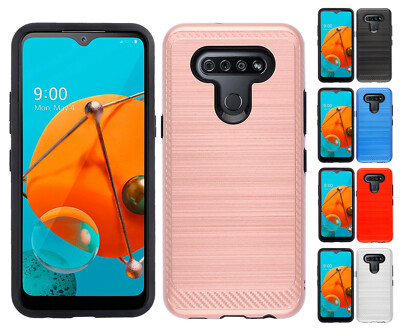 For LG K51 - Armor Easy Grip Rugged Cover Case w/Aluminum Button 