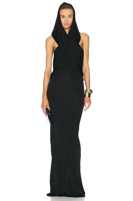 SAINT LAURENT Hooded Crepe Dress in Noir 36 New Womens Long