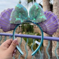 Little Mermaid Ariel Purple Iridescent Disney Parks Minnie Ears Headband US POST