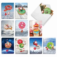 20 Christmas Cards (10 Designs, 2 Each) - Donut Ho Ho Holes AM3489XSG-B2x10