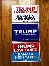 3 Donald Trump Kamala Harris 2024 Double side yard signs Authentic LOT 24" x 16"