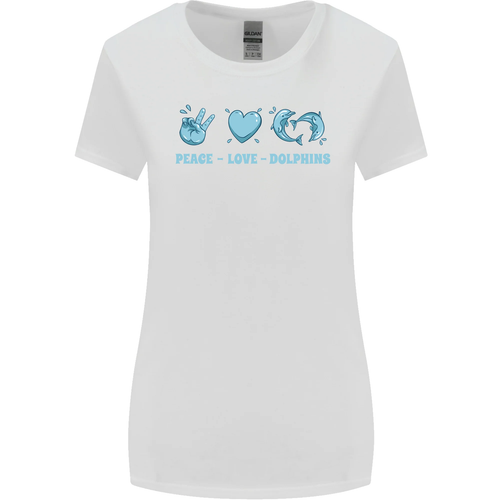 T-shirt Femme Paix Amour Dauphins - Coupe Petite, 100% Coton, Neuf Sans étiquettes