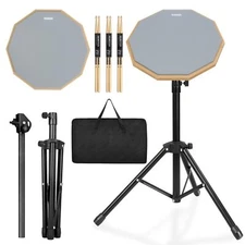 Drum Practice Pad Snare Drum Stand Set 12 In With Double Sided Silent Drum Pa...