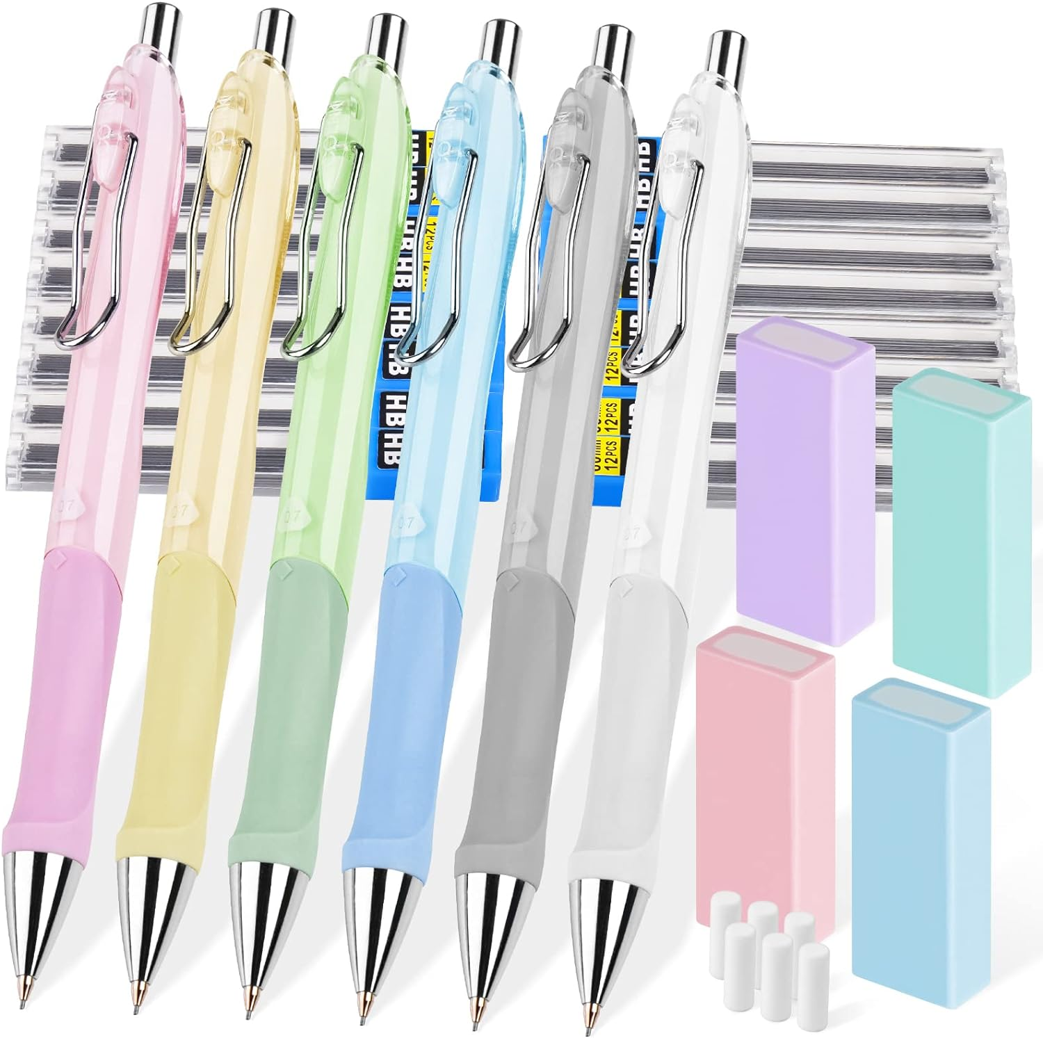 Mechanical Pencils Set 6PCS Pack School Office Supplies with Erasers Lead Cap Er-image