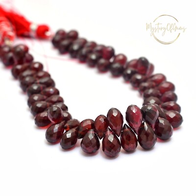 AAA++ 100% Natural Red Garnet Faceted Teardrop Briolette Shape Gemstone Beads 8''