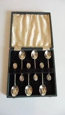 CASED SET/6 ENGLISH COOPER BROS. STERLING SILVER DEMITASSE SPOONS, GOLF CLUBS