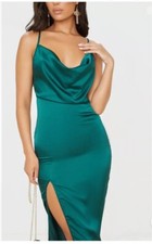 PRETTY LITTLE THING Dress Emerald Green Strappy Satin Cowl Midi Size 8