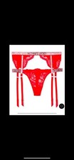 Victoria Secret Pantie And Garter Set Red With Rhinestones Size Medium Brand New