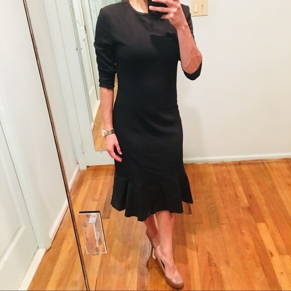 Women's Black Modest Midi Dress Leather Peplum Hem Midi Dress | eBay Women's Black Modest Midi Dress Leather Peplum Hem Midi Dress | eBay