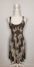 Nine West Black White & Tan Geometric Print Fit & Flare Dress Women's Size 2.