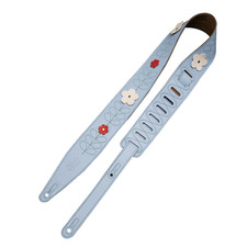 Levy's Genuine Leather 2.5" Guitar Strap with Flower Appliques, Wild Flower/Blue