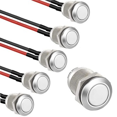 5x 12 mm wasserdichter Drucktastenschalter IP67 vorverdrahtet
