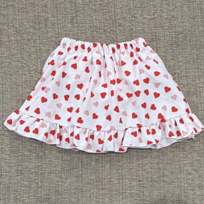Pigtails + Tutus Girls White Ruffle Skirt Heart Pattern Elastic Waist