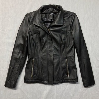 Karl Lagerfeld Paris Women's Genuine Leather Jacket Black Size S