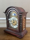 VINTAGE 1976 SCHMECKENBECHER GERMAN MOON PHASE MANTEL CLOCK WORKING W/ KEY & TAG — photo 5