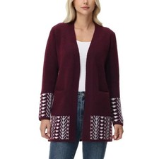 FRYE Women's Border Pattern The Cozy Cardigan, Oxblood Red Medium