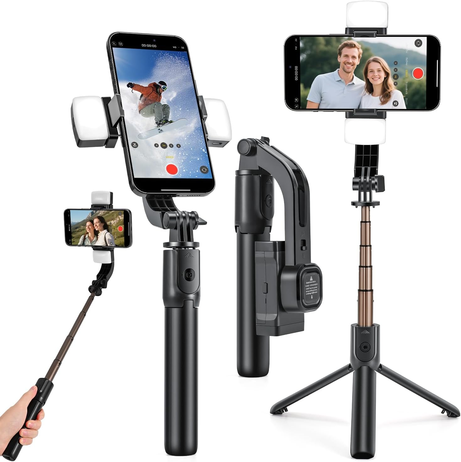Selfie Stick Gimbal Stabilizer, 360° Rotation Tripod with Wireless Remote & Fill