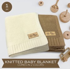 Soft Knit Baby Blanket - Beige or Brown - 1 Newborn Swaddle Blanket Gift Unisex