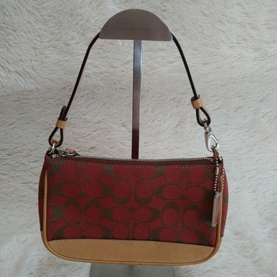 Coach 6094 Red Signature Canvas Leather Shoulder Hand Demi Mini