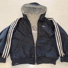 ADIDAS Youth Reversible Black White Gray Coat Jacket Hoodie Kids Size Medium