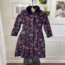 Rothschild Girls Purple Tapestry Jacquard Dress Coat Faux Fur Collar 6X