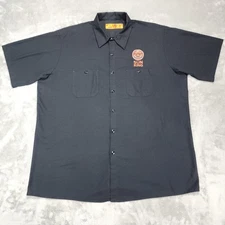 Sun King Work Shirt Mens 2XL Black Red Kap Short Sleeve Button Down Embroidered
