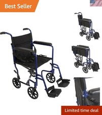 Blue Folding Transport Chair   19 Inch Seat for Ultimate Comfort  Mobility