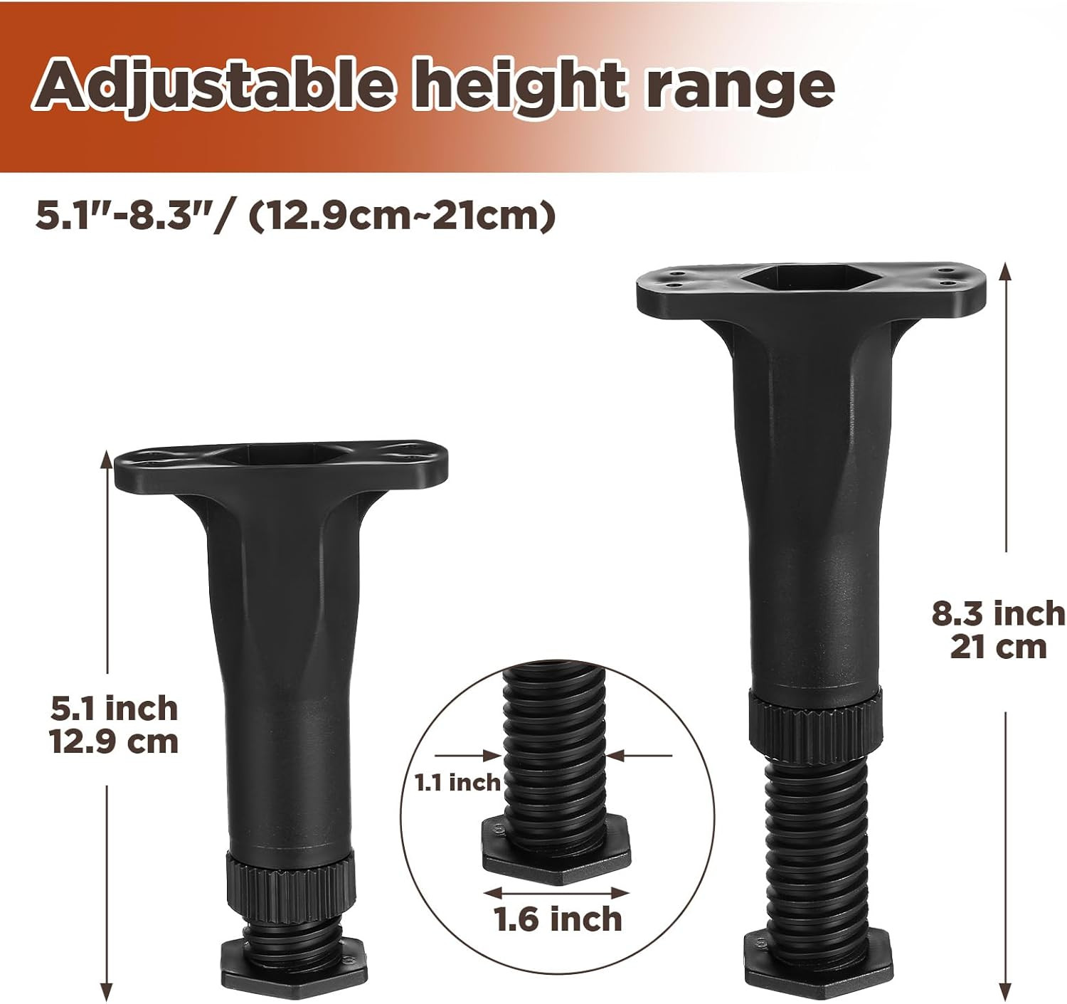 8 PCS Adjustable Height Bed Support Legs (5.1"-8.3") for King Queen Bed Slats...