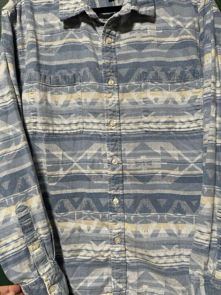 Retro Y2K Tribal Western Arizona Button Up Flannel Soft Blue Boho Aztec XL - Image 2 of 4