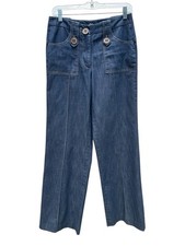 SELE Wide Leg Jeans Womens Sz S Boho Big Buttons Pockets Blue Denim High Waist