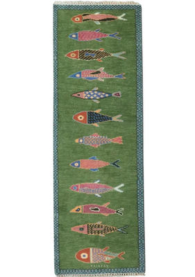 #ad #ad Koi Fish Runner Rug: Green Colorful Carpet Handmade Wool Area Rug $757.31