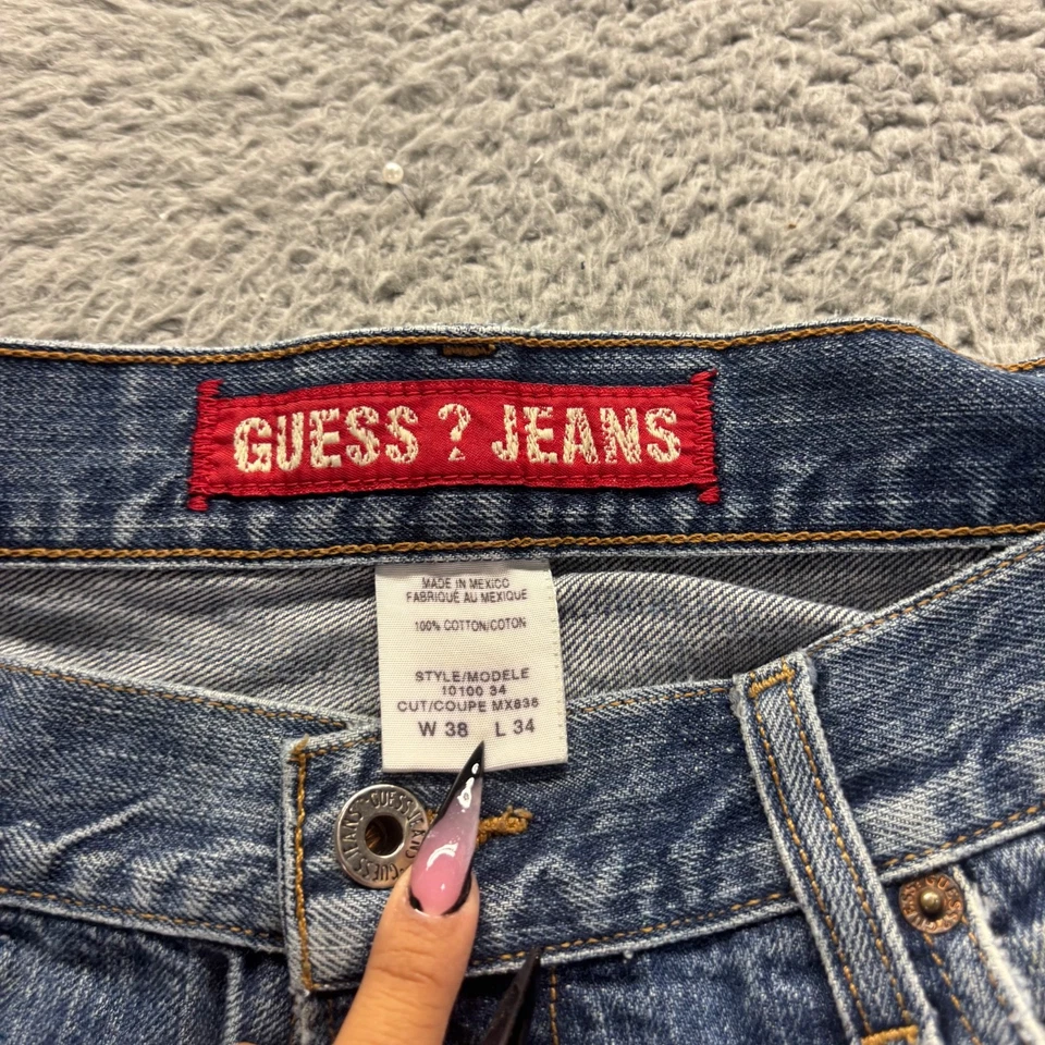 Vintage Guess Jeans Mens 38x34 Blue Dark Wash Cotton Relaxed Baggy Denim - Image 3 of 4