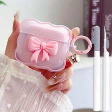 Cute AirPods 4 Clear Case, Girly 3D Bow Design Soft TPU Protective Shockproof Ka